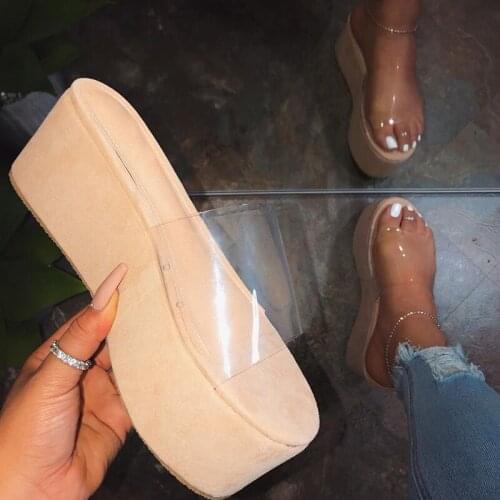 Spring Summer Women Waterproof Platform Thick Bottom PVC Slippers Candy-colored Beach Sandals Outdoor Wild Fashion Ladies Shoes