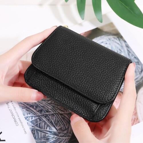Genuine First Layer Cow Leather Mini Hasp Coins Bag Lady Purse Girls Small Back Zipper Card Pocket Wallet With Key Ring
