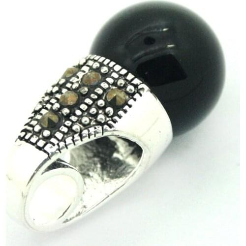 VINTAGE 925 STERLING SILVER NATURAL 12MM BLACK BEADS MARCASITE PENDANT