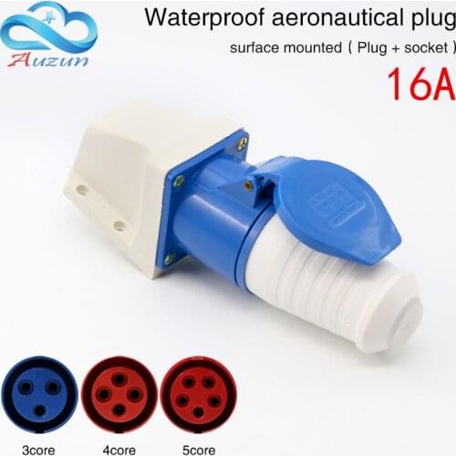 Waterproof industrial aviation plug socket connector 3core 4core 5core hole 16A surface mounted aviation plug docking