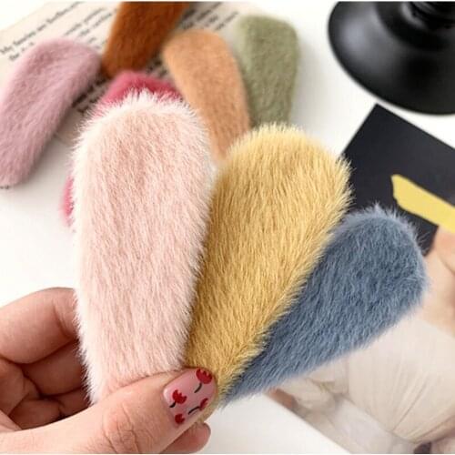 Fashion Solid Color Female Barrettes BB Hair Clip Accessories Artificial wool for Women Girls hairpin Headwear Hair Styling Tool