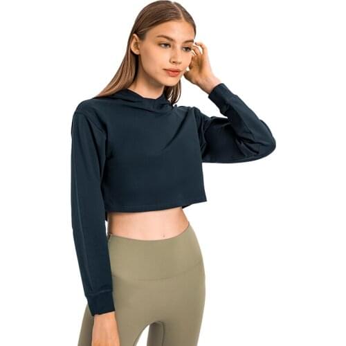 Loose Fit Womens Casual Sports Cropped Hoodie Fitness Yoga Crop Tops Long Sleeve Pullover Sweatshirts For Autumn Winter