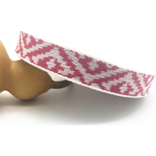 10Yards 13mm 1/2" White Background Pink Line Pattern Geometric Woven Ribbon Sewing Clothing Belt Decoration Jacquard Ribbons