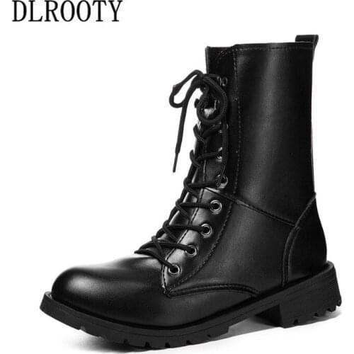 Women Ankle Martin Boots Autumn Female Casual Shoes Woman Flat Fashion Platform Round Toe Lace Up Solid Plus Size 35-42