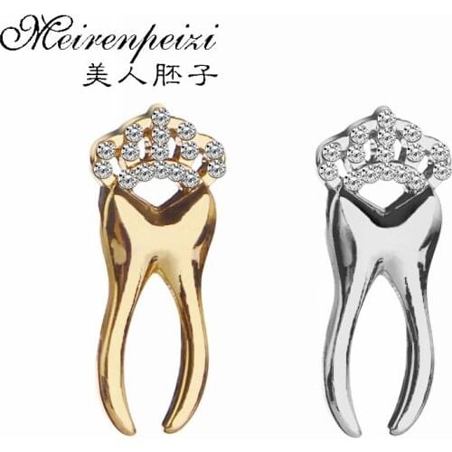 Crystal Crown Dentist Tooth Brooches For Medical Student Doctor Nurse Coat Lapel Pin Badge Corsage Shirt Collar Metal Brooch
