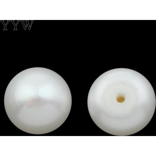 Cultured Half Drilled Freshwater Pearl Beads Button natural half-drilled white 7-7.5mm Hole:Approx 1mm Sold By Pair
