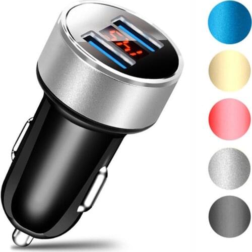 QC 3.0 5V/3.1A Dual USB Car Phone Charger LED Display Fast Quick Charging Voltage Monitoring Quick Car Charger Aluminum Alloy