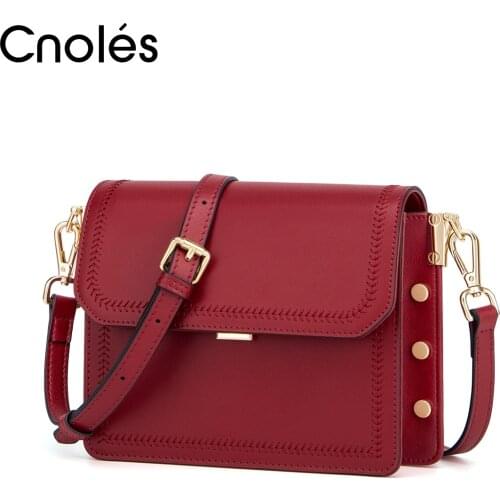 Cnoles Women Genuine Leather Shoulder Bags Female Large Capacity Crossbody Bags Girls Red Handbag Purse Dropshipping