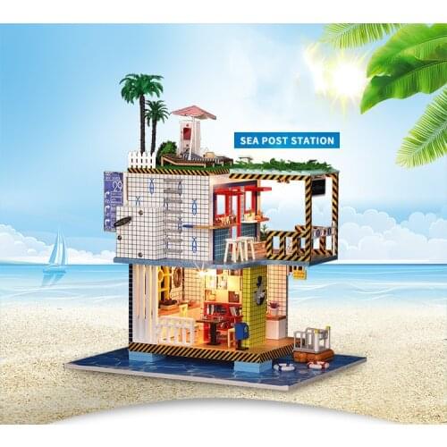 DIY Miniature Dollhouse Sea Post Station Toys for Children CuteFamilies House Family Valentines Day Gift for Girl Toys