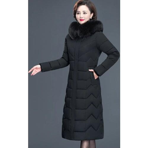 X-long Womens Wintet Jackets Hooded Female Parkas With Fur Collar Office Ladies Slim Cotton Padded Thick Coat Outwear
