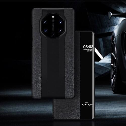 For Huawei Mate 40 RS Cowhide Lichee Texture Leather Smartphone Wake up Flip Cover Anti-fall Armor Back Full Case Fundas Shell