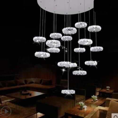 Duplex Floor Living Room LED Crystal Lamp Villa Large Chandelier Modern Stairs Crystal Chandelier Creative Long Chandelier led