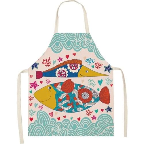 Fish Arpons Flower Marine Life Women Lady Apron for Home Kitchen Restaurant Cooking Bib Aprons Catering Anti-Fouling