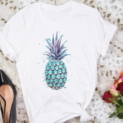 Women Cartoon Pineapple Watercolor New Short Sleeve Summer Female Tshirts Fashion Clothes Graphic T Top Lady Print Tee T-Shirt