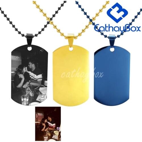 Personalized Custom Make Photo Text Engrave Gold Blue Black Stainless Steel ID Blank Dog Tag Pendant Necklace Jewelry