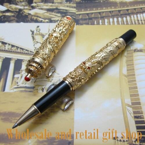 Jinhao L300 Chinese "double Dragons Playing With The Pearl" and Guta Roller ball Pen metal gift pen