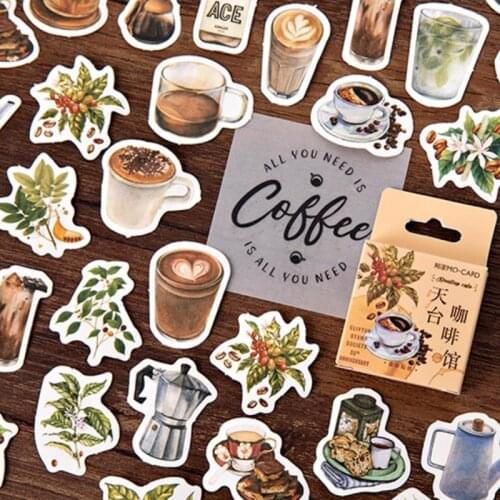 45pcs/Box Stationery Book Label Coffe Time Paper Stickers DIY Scrapbooking Diary Handmade Decoration Craft Household Supplies
