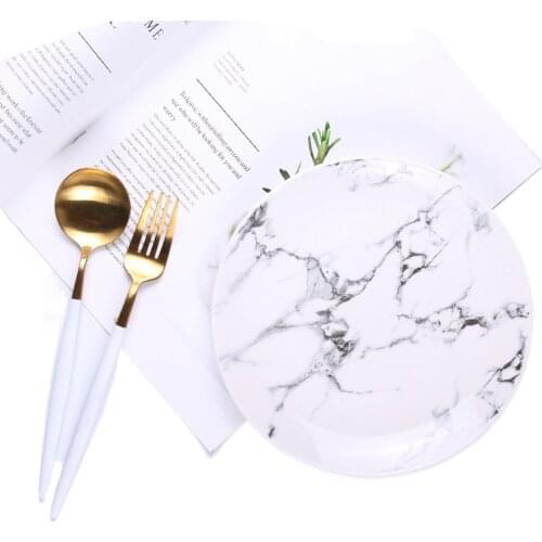 8 Inch Ceramic Marbling Tableware Family Restaurant Steak Salad Cake Plate Artistic Simplicity Food Container