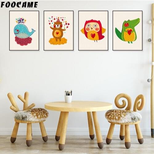 Whale Bear Owl Crocodile Baby Room Nursery Wall Art Nordic Kids Canvas Print Animal Poster Painting Pictures Home Decoration