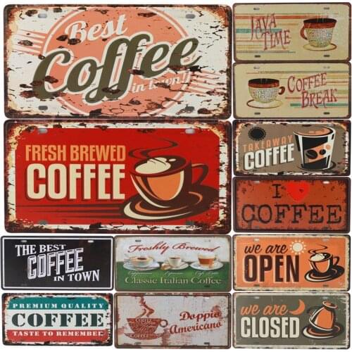 Coffee Vintage Tin Sign Bar Pub Up Iron Garage Metal Plate Poster Painting Wall Decor Tintin Signs Painting Retro Stickers C15
