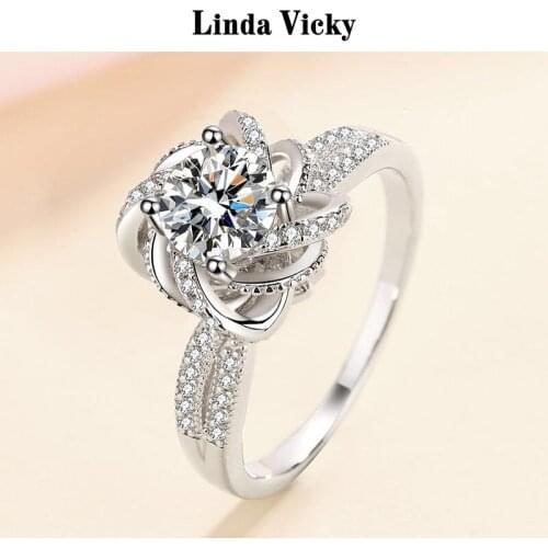 LINDA VICKY Diamond Women Ring Perfect Cut Girl Precious Jewelry Romantic Flower Shape 925 Sterling Silver Moissanite Rings