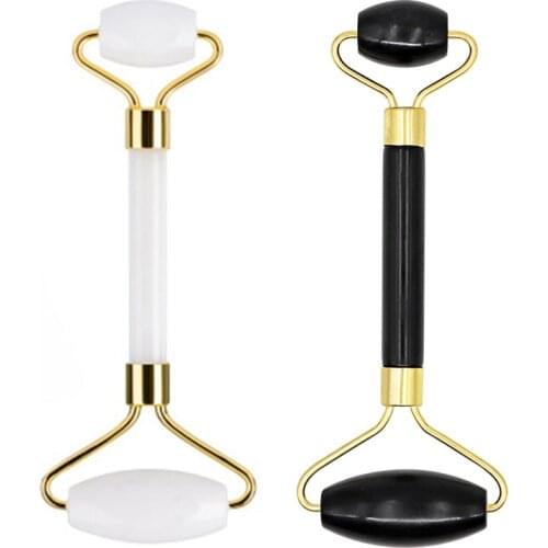 Facial Massage Roller White Black Jade Roller Double Heads Eyes Face Lift Massager Body Skin Slim Beauty Neck Thin Natural Stone