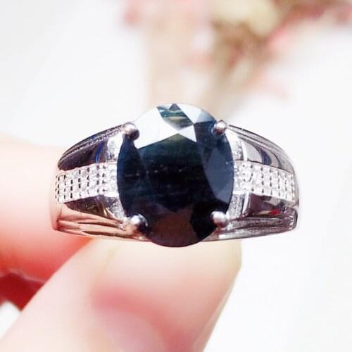 Men ring Natural real black sapphire rings 925 sterling silver 8*10mm 3.2ct gemstone Per jewelry Fine jewelry X21599