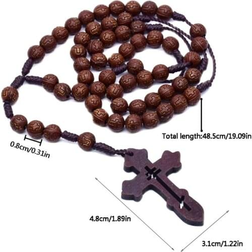Handmade Men Cross Catholic Rosary Beads Pendant Necklace Religious Chain Charm