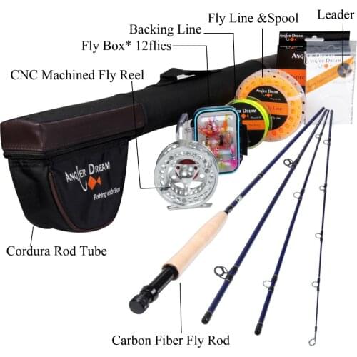 Angler Dream Fly Fishing Kits 2.7M Fly Fishing Rods 5/6 CNC-machined Aluminum Fly Reel with Fishing Lures and Lines Rod Combo