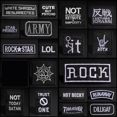 Patches of Thin Cloth Skull Punk Embroidered patches with high quality black letters for clothes iron Punk band badges