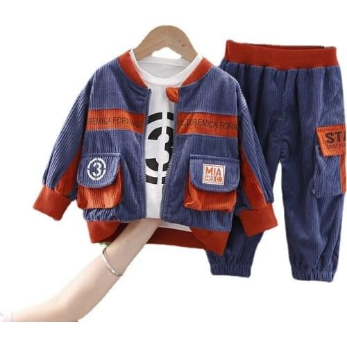 New Children Boys Zipper Jacket T Shirt Pants 3Pcs/Sets Autumn Fashion Toddler Costume Kids Sportswear Spring Baby Girls Clothes