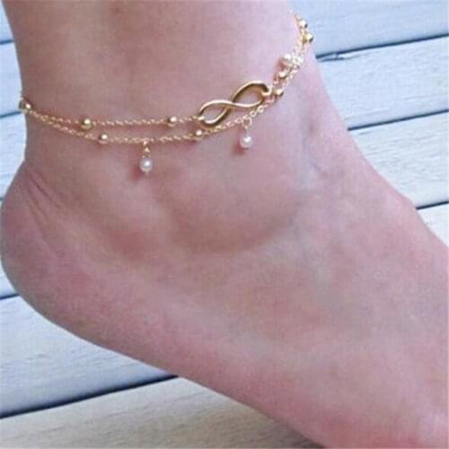 New Summer Vintage Foot Jewelry 8 Chain Simulated-pearl Anklets Women Gold Color Fashion Ankle Bracelet For Leg Beach Jewelry