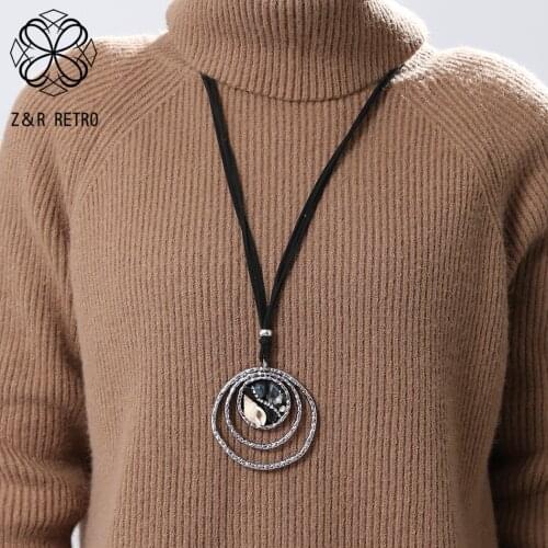 Vintage Silver Color Circels with Conch Stones Necklace Neck Chains Pendants Costume Jewelry For Women Suspension Collar Chokers