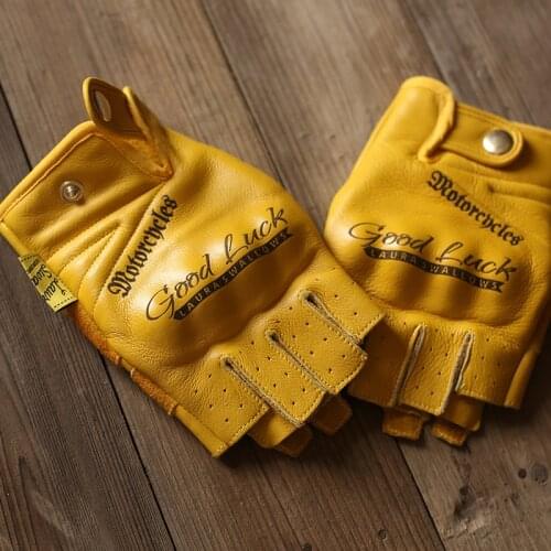 Professional Motorcycle Gloves Cycling MTB Road Yellow Top Layer Cowhide Half-finger Gloves Men Women Shooting Breathable S2331