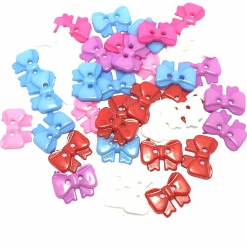 ZERZEEMOOY 100pcs/lots Plastic buttons 2 Holes Bowknot Mixed Design Painted decoration Sewing buttons Accessories 13X17MM