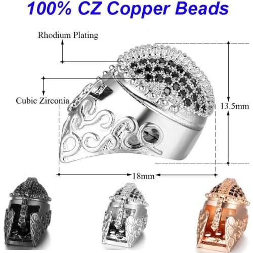 Roma Gladiator Helmet CZ Beads DIY Metal Bead Brass Micro Pave Zircon Charm Beads for Men Jewelry Bracelet Wholesale