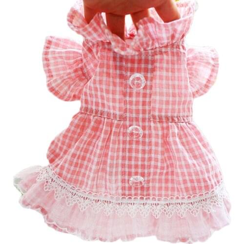 Pink Princess Dresses For Weeding Noble Plaid Tshirt Skirt For Puppy Cat Clothes Short Sleeve Girl Puff Dress Dog Summer Clothes