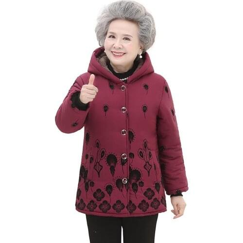 60-70-80 year old Middle-aged and Elderly Womens Padded Jacket Plus Size 5XL Winter Jackets Hooded Warm Cotton Overcoat Parkas