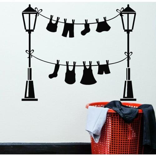 Vinyl Wall Decal Laundry Service Room Wash Clothes Lamp Wall Stickers Clothes Drying Art Mural Waterproof Interior Decor S1236