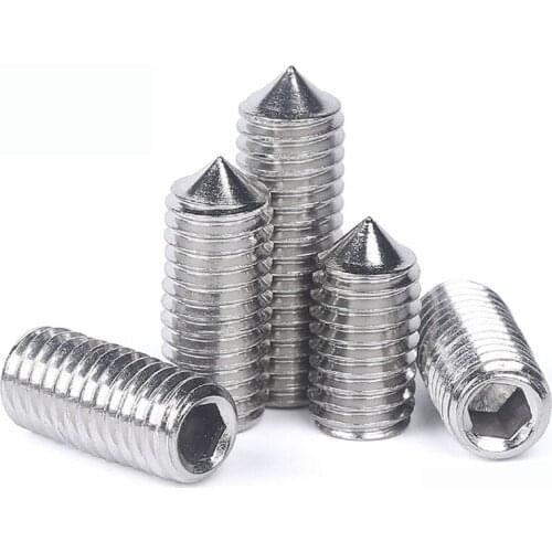 304 Stainless Steel Inner Hex Set Screws with Cone Point Flat Top Hexagon Socket Tightening Screw M2M2.5M3M4M5M6