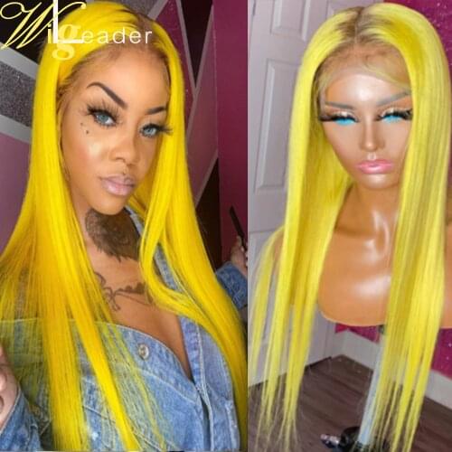 Wigleader Remy Human Hair Lace Front Wigs Preplucked Straight Lace Frontal Wig Ombre Yellow Lace Frontal Wigs Glueless Lace Wigs