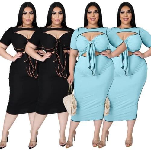 XL-5XL Plus Size dress women clothing summer 2021 solid sexy Hollow out Bandage casual dresses Wholesale Dropshipping