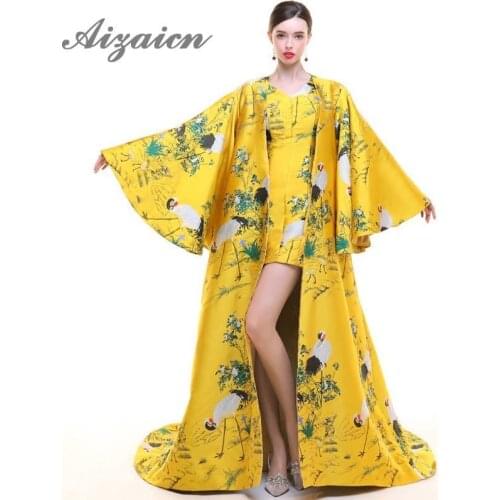 Yellow Satin Chinese Evening Dress Formal Long Party Dresses Plus Size Women Clothing Oriental Costumes Cheongsam Robe Chinoise