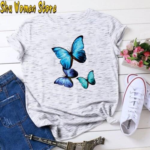Butterfly Printing T-shirts Women Summer Clothes Tops for Girls Vogue Woman Tshirts Graphic Round Neck Camisetas Mujer
