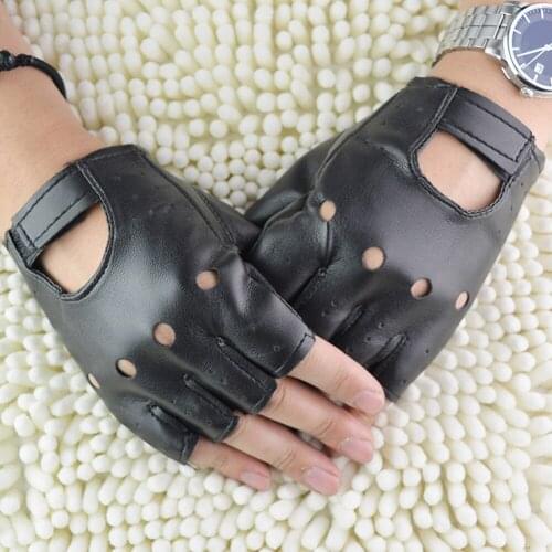 1pair Fashion Half Finger Driving Gloves Anti-Skid Hollow Leather Gloves Hip-Hop Cycling Gloves Fingerless Mittens
