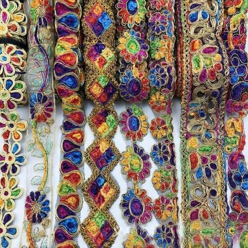 10Yards 2019 new design gold thread lace fabric lace ribbons swiss colorful weaving sewing lace trim for DIY clothing accessory