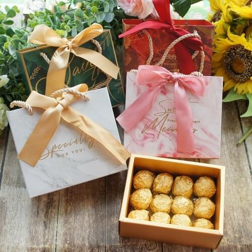 14*12*6cm 3set Gold pink green white pink marble Design Paper Box + Bag As Birthday Wedding Party Gift Packaging Use