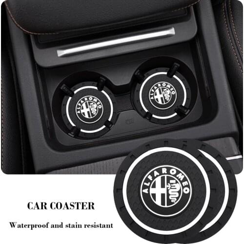 2PCS Car Cup Coaster Anti-slip Pad Cup Holder Mat Pad Bottle Built-in Car Styling For Alfa Romeo ALFA GT Stelvio Giulia ALFA 156