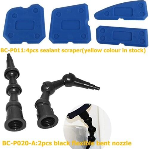 10sets Per Order 2pcs Flexible 360 degree bent rotating nozzle All Corner Caulking and 4pcs yellow sealant finisher