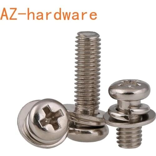 Nickel plated cross head three combination screw round head three combination screw M2 M2.5 M3 M4 M5 M6 spot 20PCS